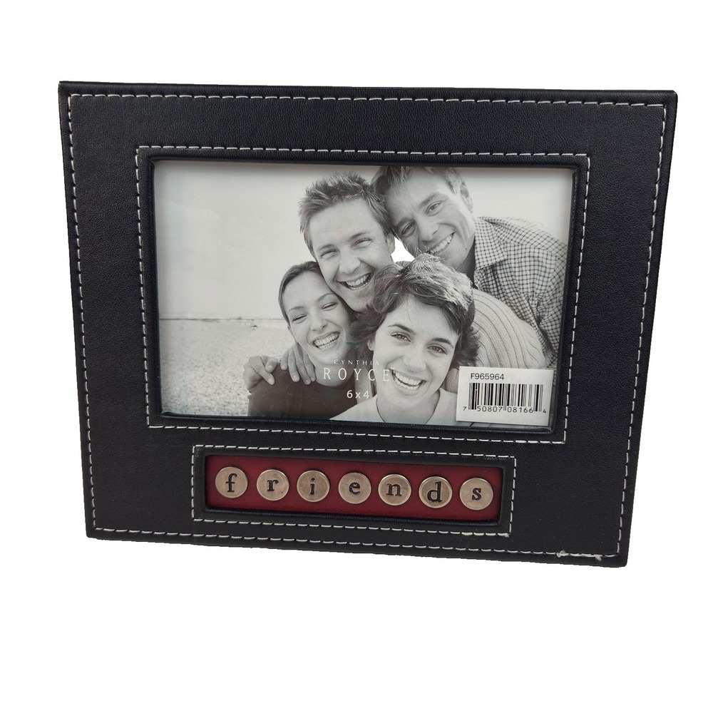 Cynthia Royce NIB Faux Leather Friends Photo Frame 4x6 Black